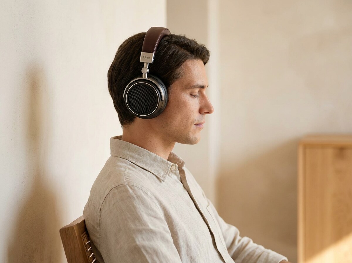 A man listening with the ODE One, eyes closed